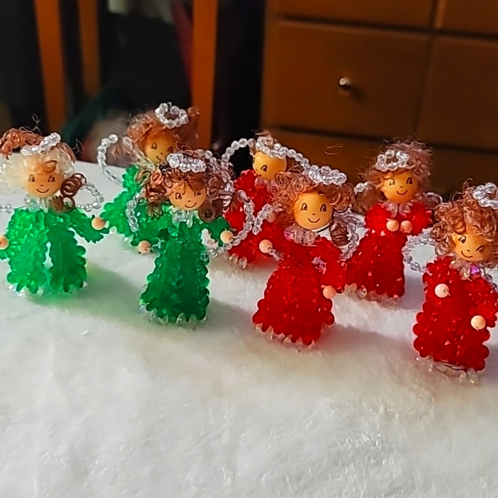 Set of 7 Vintage Beaded Handmade Angels